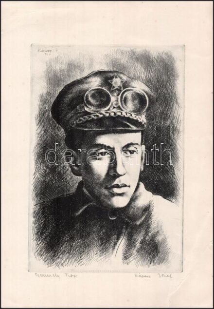 Kórusz József (1927-2010): Szamuely Tibor. Rézkarc, papír. Jelzett. Lap jobb alsó sarka sérült, rézkarc ép. 29×20 cm