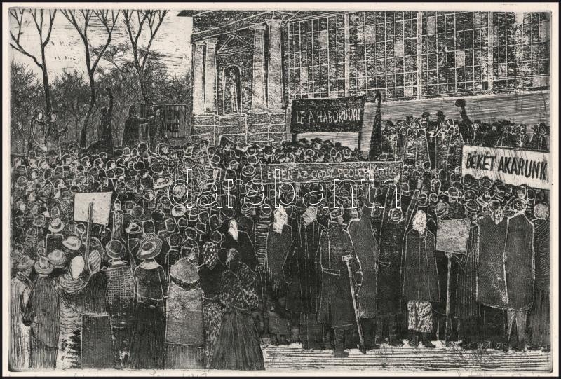 Stettner Béla (1928-1984): Iparcsarnoki nagygyűlés, 1917. Rézkarc, papír. Jelzett. 19×29 cm - Image 2