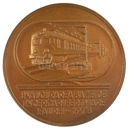 Románia 1978. 'Közlekedési Kutatási és Technológiai Tervezési Intézet / A faurei vasúti vizsgálóbázis felavatása 1978' bronz emlékérem eredeti tokban (60mm) T:1 patina Romania 1978. 'Transport Research and Technological Planning
