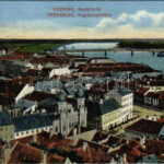 Pozsony, Pressburg, Bratislava; Madártávlat, zsinagóga / Vogelperspektive / general view, synagogue (szakadás / tear)
