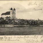 1913 Nagylévárd, Nagy-Lévárd, Velké Leváre; látkép, templom. Malaczkai könyvnyomda kiadása / general view with church (EK)