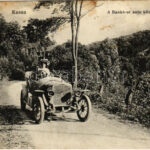 1918 Kassa, Kosice; A Bankói út autó közlekedése / road to Bankov, lady in automobile (kopott sarkak / worn corners)