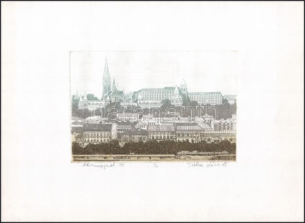 Tuka László (1924-2007): Várnegyed, 1992. Színes rézkarc, papír, jelzett, számozott (5/20), 14,5×21,5 cm