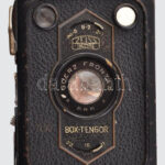 cca 1950 Zeiss Ikon Box Tengor 6x9 cm rollfilmes kamera, Goerz Frontar objektívvel, eredeti bőr tokjával, kissé sérült, kopott, 8x6x5 cm - Image 2