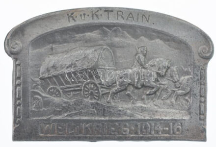 Osztrák-Magyar Monarchia 1916. 'K.u.K. Vonat - Világháború 1914-16' fém sapkajelvény (28x44mm) T:2 / Austro-Hungarian Monarchy 1916. 'K.u.K. Trains - Weltkrieg 1914-16' metal cap badge (28x44mm) C:XF