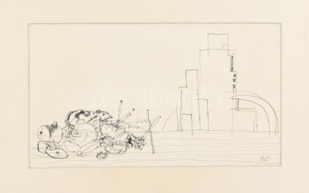 Szász Endre (1926-2003): Egerek. Tus, papír, jelzett. Paszpartuban. 14×25 cm.