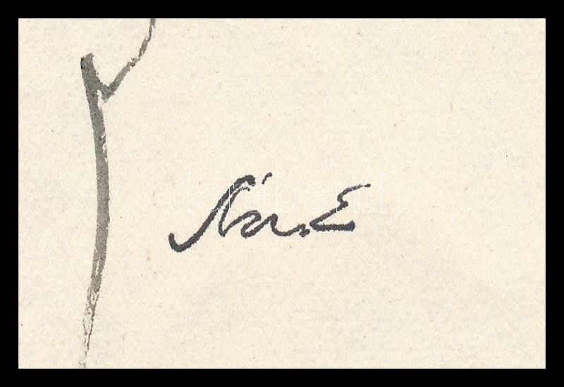 Szász Endre (1926-2003): Portré. Tus, papír, jelzett. Lap teteje kartonra ragasztva. 29×20,5 cm. - Image 2