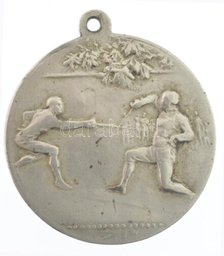 1931. 'DGATE 1931. III. 7. hv. IV.' kétoldalas, jelzetlen Ag párbajtőr díjérem füllel és 'Arkanzas Budapest' gyártói jelzéssel (13,45g/30mm) T:2,2- patina / Hungary 1931. 'DGATE 1931. III. 7. hv. IV.' two-sided, unmarked small-sword Ag
