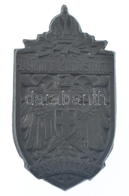 Ausztria ~1915. 'Bécsi népfelkelők alakulata - Világháború' Zn sapkajelvény (49x27mm) T:1- / Austria ~1915. 'WIENER LANDSTURM - WELTKRIEG' Zn cap badge (49x27mm) C:AU