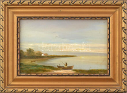 Klement Zoltán (1967-): Horgász. Olaj, farost, jelzett. Dekoratív fakeretben. 13x20 cm