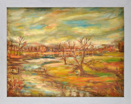 Olvashatatlan jelzéssel: Táj. Olaj, farost, fakeretben. 47x60 cm