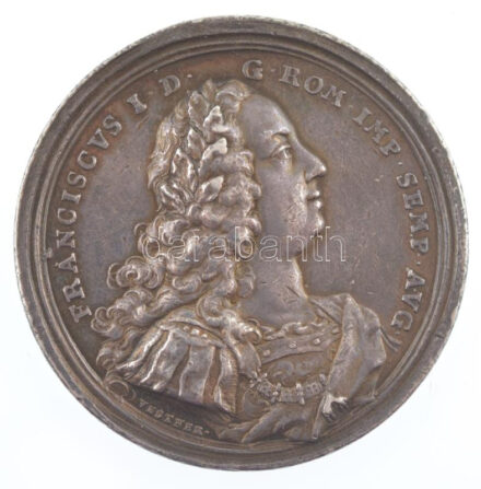 Német-római Birodalom 1745. 'I. Ferenc német-római császár és Mária Terézia látogatása Bécsben' kétoldalas jelzetlen Ag emlékérem. 'FRANCISCVS I.D.G. ROM. IMP.SEMP.AVG / HILARITAS PVBLICA - INGRESS VIENN 27. OCT. 1745' Szign.: