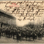 1906 Praha, Prag, Prága, Prague; Czernin-Kaserne / K.u.K. military barracks, montage with cavalrymen (EK)