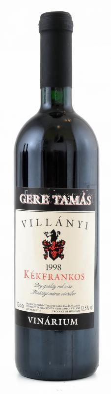 1998 Gere Tamás Villányi Kékfrankos, bontatlan palack száraz vörösbor, pincében szakszerűen tárolt, 12,5%, 0,75l.