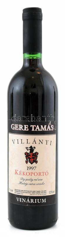 1997 Gere Tamás Villányi Kékoportó, bontatlan palack száraz vörösbor, pincében szakszerűen tárolt, 12,5%, 0,75l.