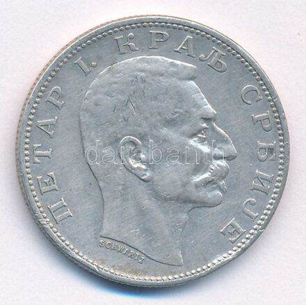 Szeriba 1904. 2D Ag 'I. Péter' T:2,2- Serbia 1904. 2 Dinara Ag 'Petar I' C:XF,VF Krause KM#26