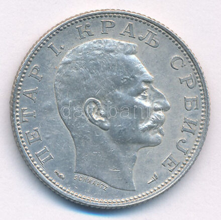 Szerbia 1915. 2D Ag 'I. Péter' T:2-,2 oatina Serbia 1915. 2 Dinara Ag 'Petar I' C:XF,VF patina Krause KM#26