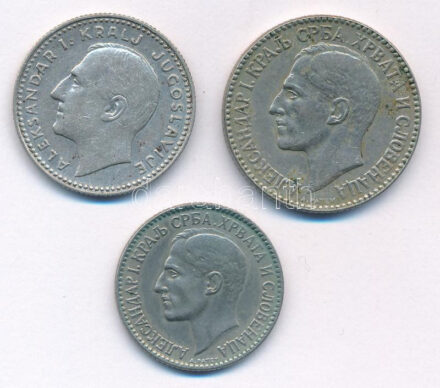 Szerb-Horvát-Szlovén Királyság 1925. 1D Cu-Ni 'I. Sándor' + 2D Cu-Ni 'I. Sándor' + Jugoszlávia 1931. 10D Ag 'I. Sándor' T:2 Kingdom of the Serbs, Croats and Slovenes 1925. 1 Dinar Cu-Ni 'Alexander I' + 2 Dinara Cu-Ni 'Alexander I' +