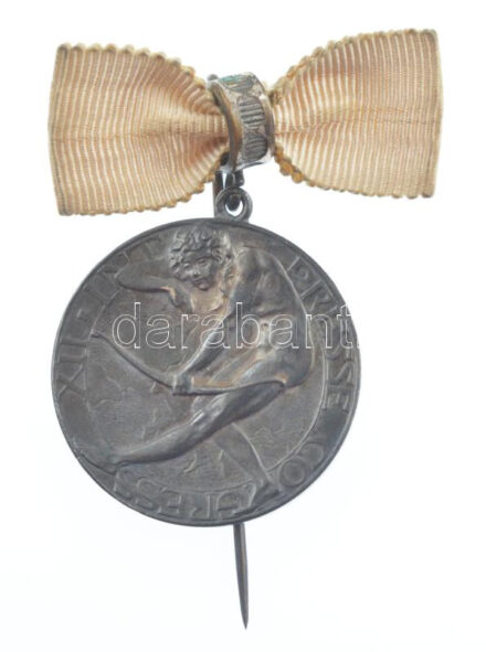 Német Birodalom 1908. 'Berlin 1908 / XII. Nemzetközi Sajtó Kongresszus' jelzetlen Ag emlékérem szalagos kitűzővel, eredeti, gyártói tokban (13,40g/29mm) T:1- / German Empire 1908. 'Berlin 1908 / 12th International Press Congress' Ag