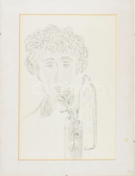 Kósza Sipos László (1943-1989): Az üveg virága Ceruza, papír. Jelzett. Paszpartuban, üveg mögött. 29x41 cm