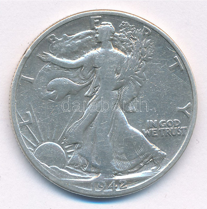 Amerikai Egyesült Államok 1942D 1/2$ Ag 'Walking Liberty' T:3 USA 1942D 1/2 Dollar Ag 'Walking Liberty' C:F Krause KM#142