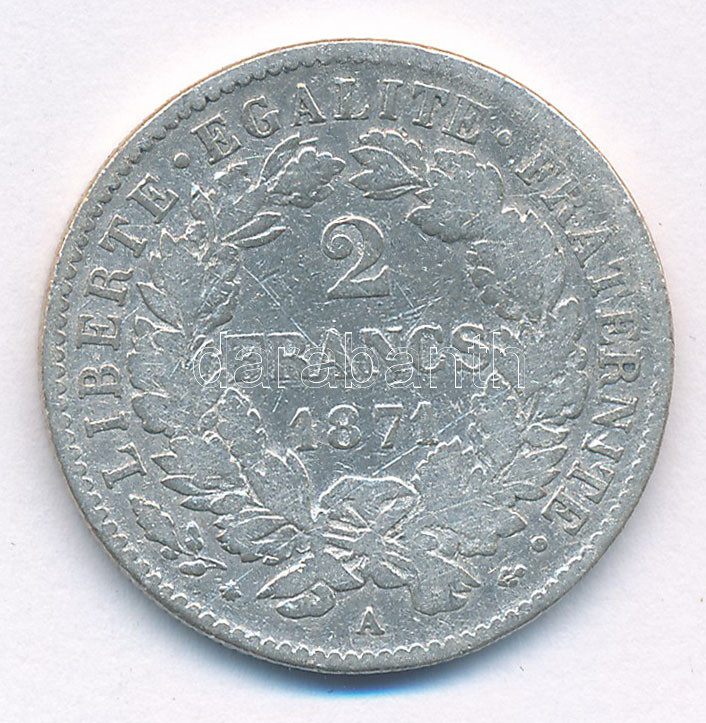 Franciaország 1871A 2Fr Ag T:3 France 1871A 2 Francs Ag C:F Krause KM#817.1