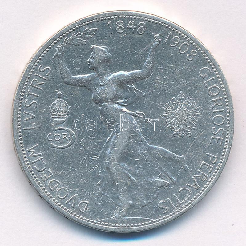 Ausztria 1908. 5K Ag 'Ferenc József - Jubileum' T:2- Austria 1908. 5 Corona Ag 'Franz Joseph - Jubilee' C:VF Krause KM#2809 - Image 2