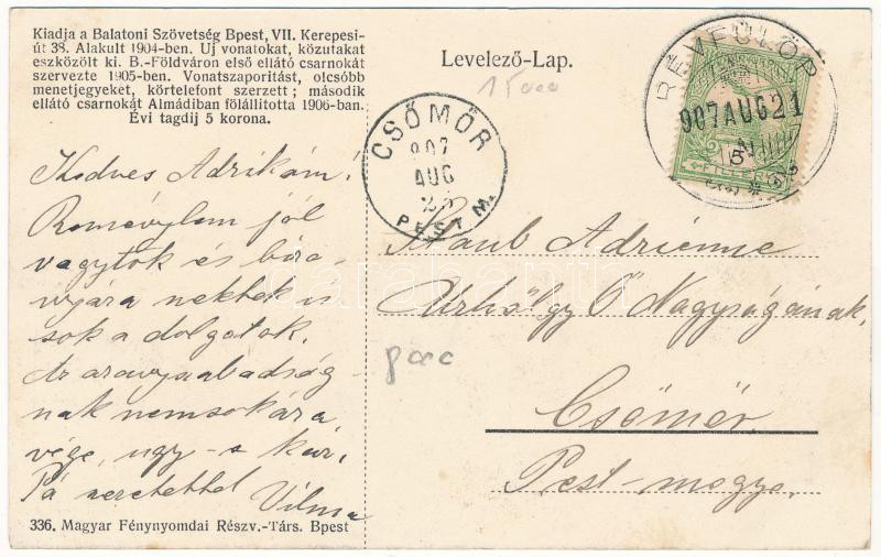 1907 Révfülöp, részlet a hajókikötőről. Balatoni Szövetség kiadása - Image 2