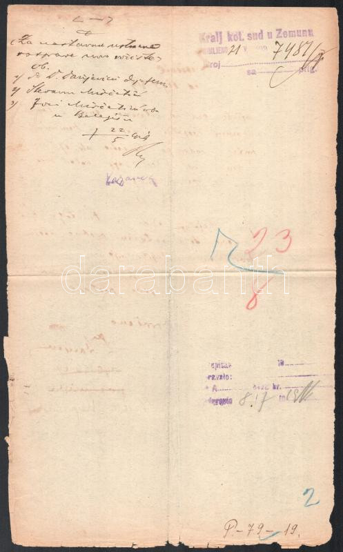 1919 Horvát nyelvű dokumentum Parlament 50f párral / Document issued in Zemun Croatia, with 50f Parliament pair - Image 2