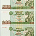 NDK 1985. 200M (3x) sorszámkövető 'AC 5587315 - AC 5587317' kiadatlan T:I,I- / GDR 1985. 200 Mark (3x) consecutive serial number 'AC 5587315 - AC 5587317' not issued C:UNC,AU Krause P#32