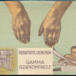 1939 Gamma iszapkompressz, Chinoin gyógyszerreklám, illusztrált, nagyméretű levelezőlap, postázva, 17x13 cm