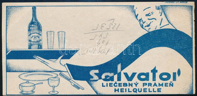 'Salvator Liecebny Pramen Heilquelle' csehszlovák számolócédula, a felületén bejegyzésekkel.