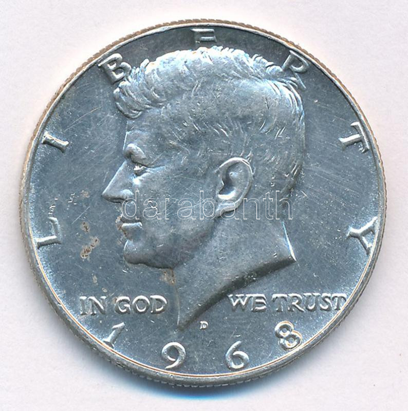 Amerikai Egyesült Államok 1968D 1/2$ Ag 'Kennedy' T:1-,2 USA 1968D 1/2 Dollar Ag 'Kennedy' C:AU,XF Krause KM#202a