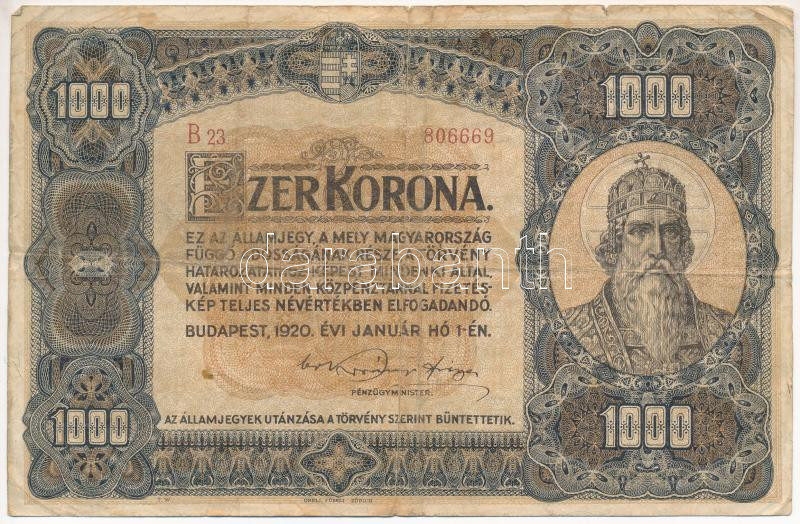 1920. 1000K 'Orell Füssli Zürich' 'B23 806669' T:III,III- Adamo K36