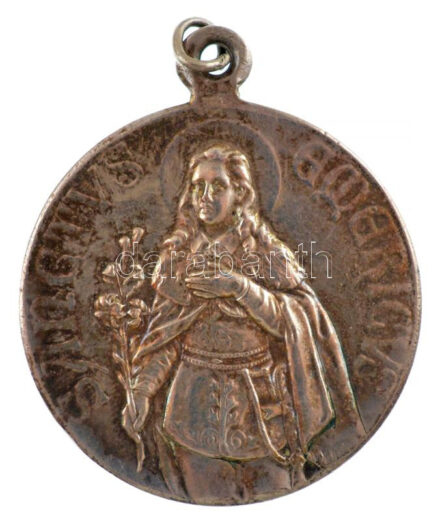 ~1930. 'Szent Imre' kétoldalas, ezüstözött fém medál füllel (31mm) T:2
