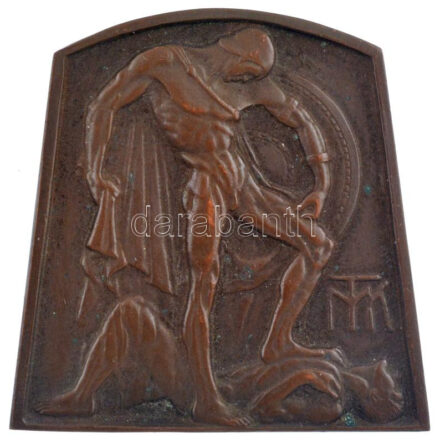 Körmendi Frimm Jenő (1886-1959) 1927. 'MTK (Magyar Testgyakorlók Köre)' bronz emlékplakett szignó nélkül, hátoldalán '1927 II.' gravírozással (44x43mm) T:2 HP 2338.