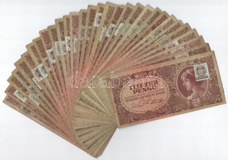 1945. 10.000P 'MNB' bélyeggel (30x) T:III közte folt Adamo P23e