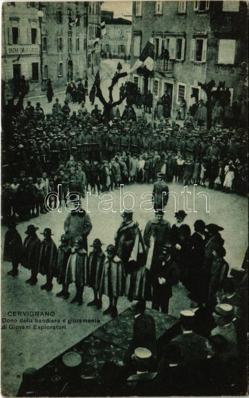 1917 Cervignano, Dono della bandiera e giuramento di Giovani Esploratori / oath of the young Italian scouts + 'M. kir. debreczeni népfölkelő gyalog ezred'