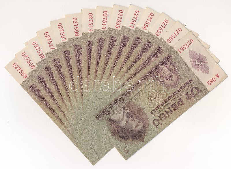 1939. 5P (15x) közte sorszámkövetők párosával, hármasával, közeli sorszámúak T:II-III szép papír Adamo P6