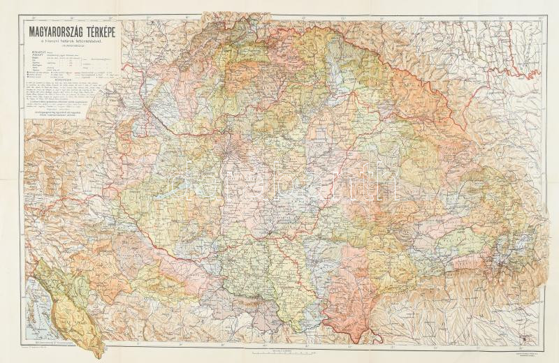 cca 1920 Magyarország térképe, rajta a Trianoni és Nagymagyarország határaival is, kis szakadással, foltos, 44x69 cm