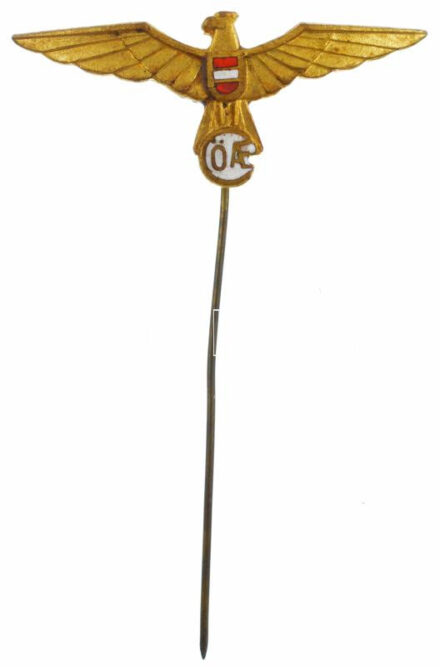 Ausztria ~1920-1930. 'ÖAEC (Osztrák Repülőszövetség' részben zománcozott, aranyozott jelvény (15x33mm) T:2 javított tű