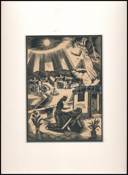 Conrad Gyula (1877-1959): Mária a kisdeddel. Fametszet, papír, jelzés nélkül. Paszpartuban. 18x13 cm.