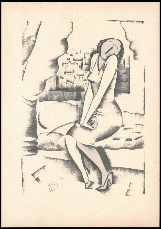cca 2000-2020 Molnár C. Pál után. Ásító hölgy. Nyomat, karton. 29,5x21 cm