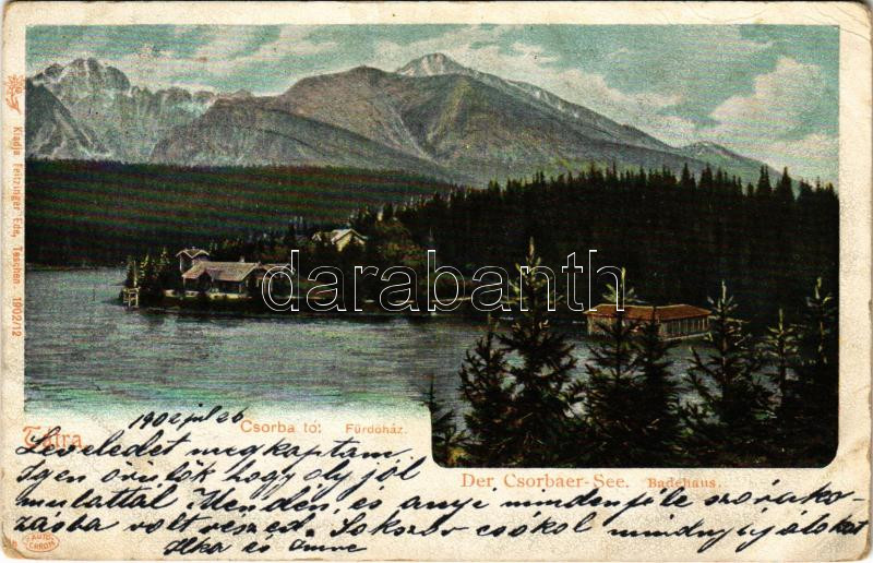 1902 Tátra, Magas-Tátra, Vysoké Tatry; Csorba-tó, Fürdőház. Feitzinger Ede 1902/12. Auto-Chrom / Der Csorbaer-See, Badehaus / Strbské pleso / spa, lake, bath (EK)