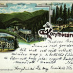 1900 Koritnyica, Korytnica; Zsófia forrás, Új gyógyház Hygiea / spring source, spa, bath, villa. Schwidernoch Károly Art Nouveau, floral, litho (b)