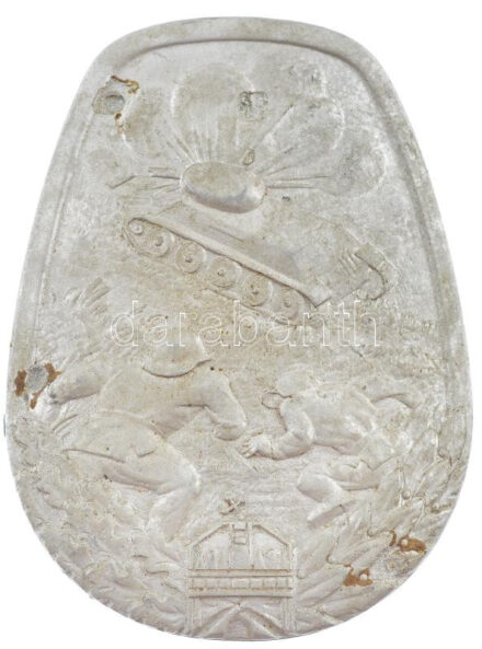 1944. 'Páncélromboló jelvény II. fokozata' Al kitüntetés (62x46mm) T:2,2- korróziónyom / Hungary 1944. 'Tank Destruction Badge (for Individuals), 2nd Grade' Al decoration (62x46mm) C:XF,VF corrosion Sallay 77.