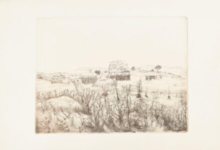 Dudás Jenő (1900-1991): Tihanyi betakarítás. Rézkarc, papír, jelzett (lap bal alsó sarkában), lapszéli apró sérüléssel, 29×38,5 cm