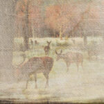 Áttört, antik bronz képkeret kopott selyem képpel. Patinás 16x20 cm - Image 2