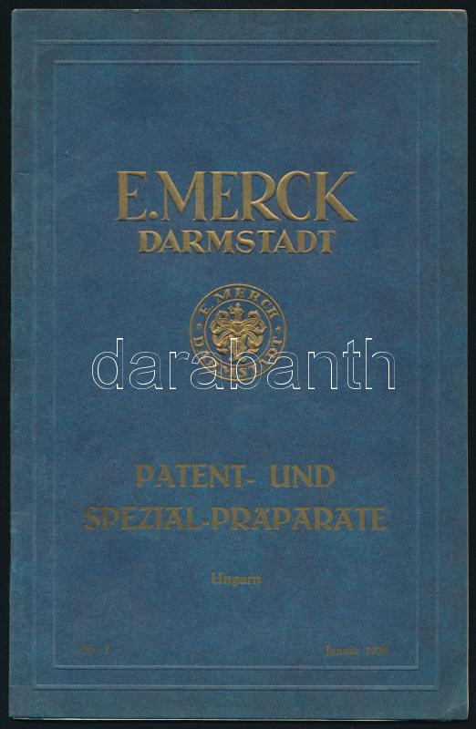 1926 E. Merck Darmstadt. Patent és Spezial Präparate. Gyógyszer árlista MAgyarország részére. 26p.