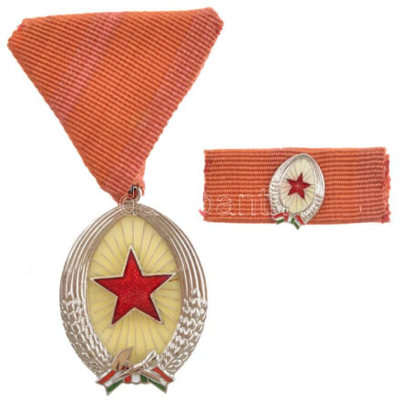 1964. 'A Munka Érdemrend' ezüst fokozata, zománcozott, ezüstözött bronz kitüntetés mellszalagon, miniatűrrel és szalagsávval eredeti tokban T:1- NMK 600.